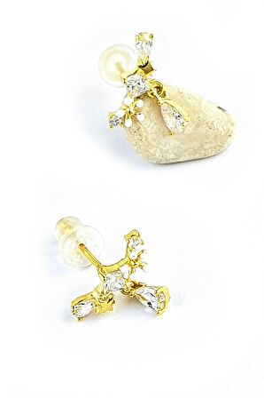 925ayar Gümüş Üzerine Altın Kaplama El İşi Minimal Sallantılı Küpe 