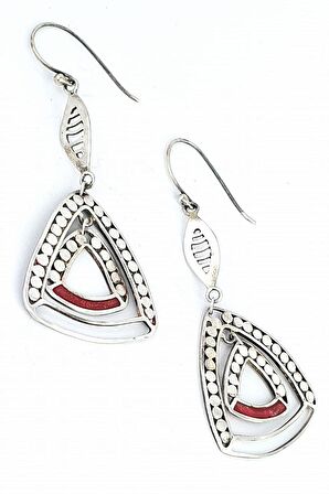 Mercan Taş Detaylı 925ayar Gümüş Bohem Tasarım Küpe