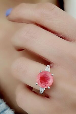 Pembe Pariabu Tanzanit Taşlı 925ayar Gümüş Tek Taş Yüzük