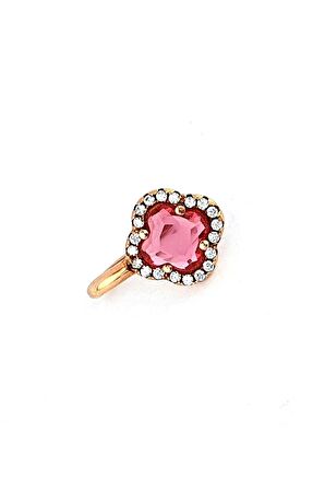 Pembe Zirkon Taşlı 925ayar Gümüş Üzerine Rose  Altın Kaplama İtalyan Sıkıştırmalı Earcuff Kıkırdak Küpesi 