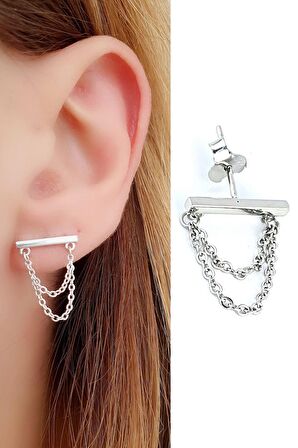 İtalyan 925ayar Gümüş Zincir Detaylı Tasarım Tek Küpe