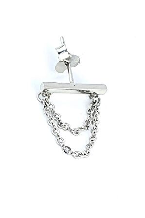 İtalyan 925ayar Gümüş Zincir Detaylı Tasarım Tek Küpe