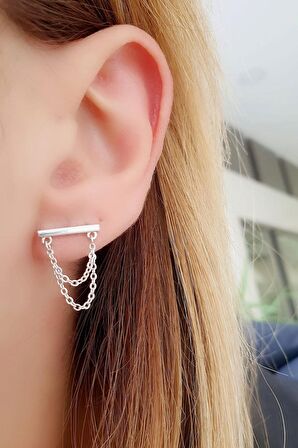 İtalyan 925ayar Gümüş Zincir Detaylı Tasarım Tek Küpe