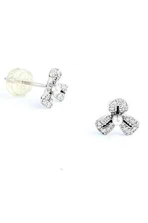 Pırlanta Işıltısında Zirkon Taşlı İnci Detaylı 925ayar Gümüş Çiçek Küpe 