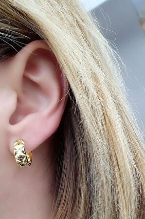 İtalyan 925ayar Gümüş Üzerine Altın Kaplama Tasarım Halka Küpe