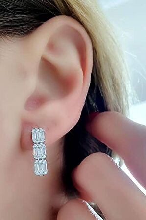 Baget Zirkon Taşlı 925ayar Gümüş Küpe