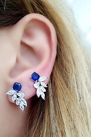 Sky Diamond Blue Creative Sapphire 925 ayar Gümüş Lüks Küpe