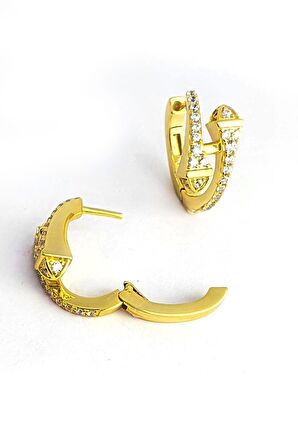 Pırlanta Parlaklığında Zirkon Taşlı 925ayar Gümüş Üzerine Altın Kaplama İtalyan Lüks Küpe