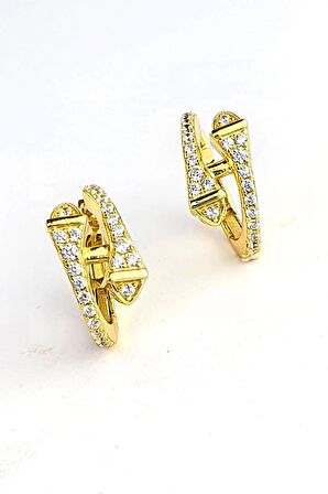 Pırlanta Parlaklığında Zirkon Taşlı 925ayar Gümüş Üzerine Altın Kaplama İtalyan Lüks Küpe