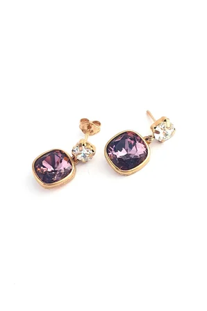 Swarovski Taşlı 925ayar Gümüş Üzerine Rose Altın Kaplama Küpe 