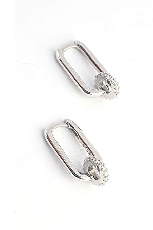 Zirkon Taşlı 925ayar Gümüş Oval Trend Halka Küpe