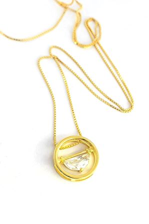 925ayar Gümüş Üzerine Altın Kaplama Zirkon Taş Detaylı Tasarım Kolye