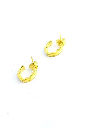 İtalyan tasarımı 925ayar gümüş üzerine altın kaplama Yarim Halka Küpe 