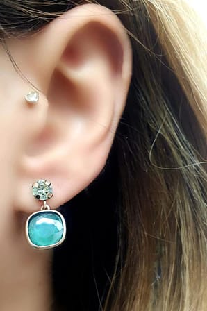 Yeşil Swarovski Taşlı 925ayar Gümüş Rose Küpe