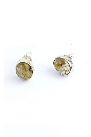 Rutil Kuvars Taşlı 925ayar Gümüş Oval Doğal Taş Küpe