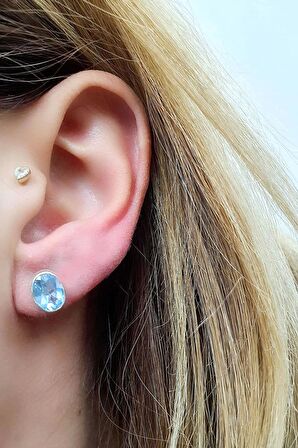 Aquamarin 925ayar Gümüş Oval Küpe 