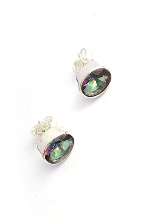 Mistik Topaz Taşlı 925 ayar Gümüş Oval Küpe 