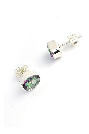 Mistik Topaz Taşlı 925 ayar Gümüş Oval Küpe 