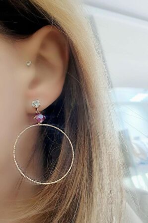 Swarovski taşlı 925ayar Gümüş Rose Tasarım Küpe 