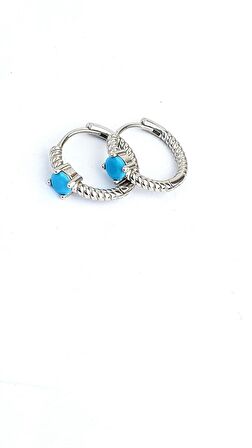Turkuaz Taşlı 925ayar Gümüş Burgu Halka Küpe