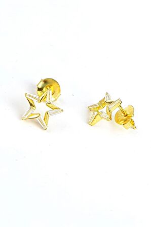 Baget Zirkon Taşlı 925ayar Gümüş Üzerine Altın Kaplama Özel Tasarım Yıldız Küpe