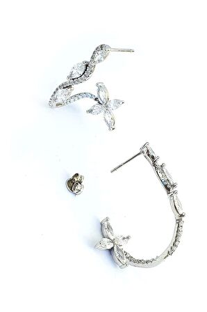 Pırlanta Parlaklığında Zirkon Taşlı 925ayar Gümüş İtalyan Tasarım Şık Küpe 