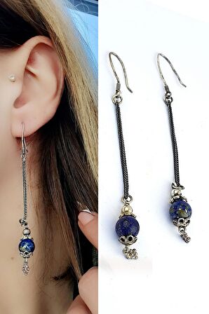Lapis Lazuli Taşlı 925ayar Gümüş Tasarım Küpe