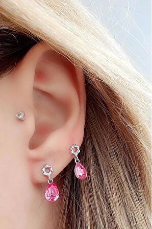 Pembe Swarovski Taşlı 925ayar Gümüş Küpe