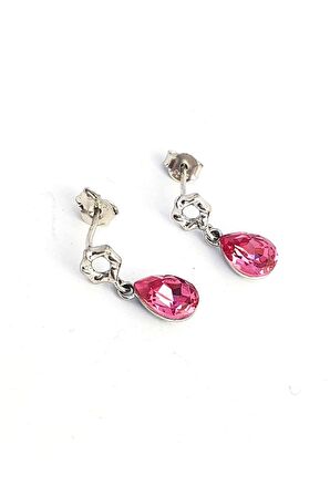 Pembe Swarovski Taşlı 925ayar Gümüş Küpe
