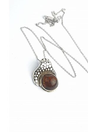 Tasarım 925ayar Gümüş Kehribar Kolye