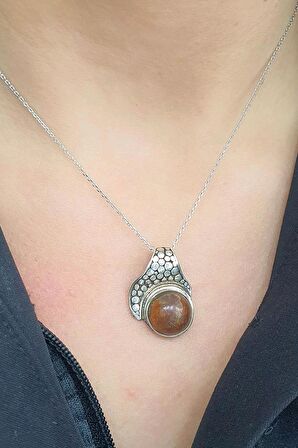 Tasarım 925ayar Gümüş Kehribar Kolye