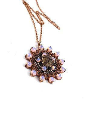 Dumanlı kuvars ve Swarovski Taşlı 925ayar Gümüş Özel Tasarım Kolye