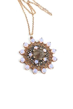 Dumanlı kuvars ve Swarovski Taşlı 925ayar Gümüş Özel Tasarım Kolye