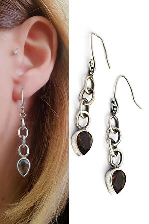 Dumanlı Kuvars Taşlı Tasarım El İşi 925ayar Gümüş Küpe