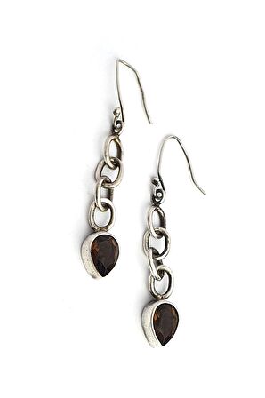 Dumanlı Kuvars Taşlı Tasarım El İşi 925ayar Gümüş Küpe