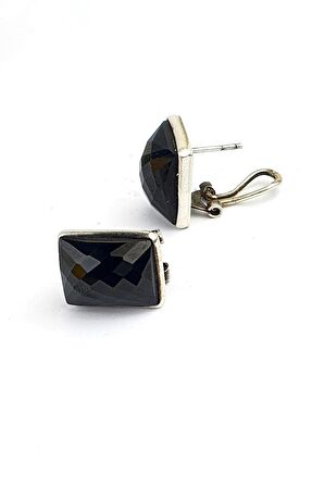 Faset Kesim Oniks Taşlı 925ayar Gümüş İtalyan Küpe