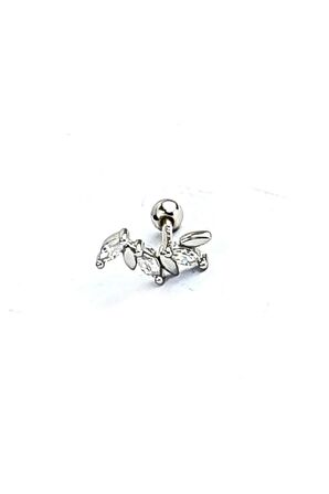 Zirkon Taşlı 925ayar Gümüş Tragus Kıkırdak Piercing