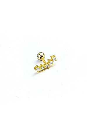 Zirkon Taşlı 925ayar Gümüş Üzerine Altın Kaplama Tragus Kıkırdak Piercing
