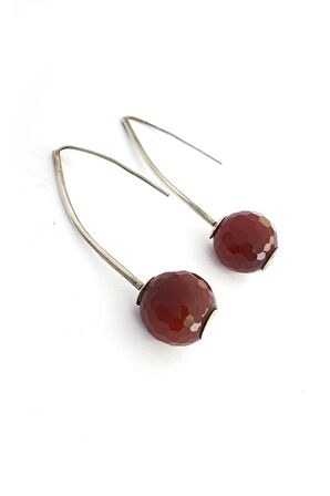 Akik Taşlı Tasarım 925 ayar Gümüş Küpe 