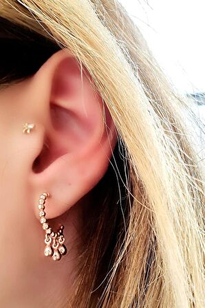 925ayar Gümüş Rose Trend Yarım Halka Küpe 