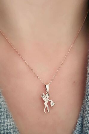 Melek figürlü 925ayar gümüş rose Kolye