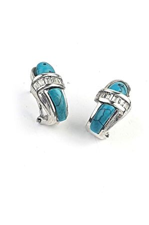 Baget Zirkon Taş detaylı Turkuaz Taş Detaylı 925ayar Gümüş Tasarım Küpe