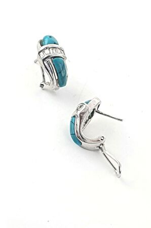 Baget Zirkon Taş detaylı Turkuaz Taş Detaylı 925ayar Gümüş Tasarım Küpe