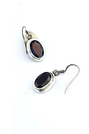 Granat Taşlı 925ayar Gümüş Oval Küpe