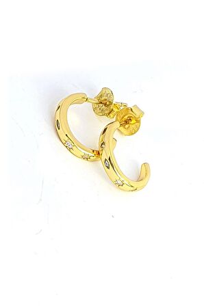 Zirkon Taş Detaylı 925ayar Gümüş Üzerine Altın Kaplama İtalyan Yarım Halka Küpe