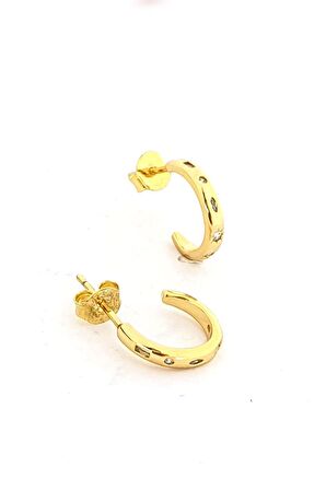 Zirkon Taş Detaylı 925ayar Gümüş Üzerine Altın Kaplama İtalyan Yarım Halka Küpe