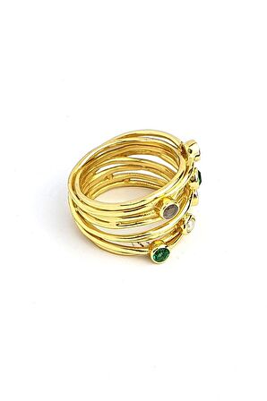 Aquamarin  peridot  labrodorite inci detaylı 925ayar Gümüş Üzerine Altın Kaplama Tasarım Doğal Taş Yüzük