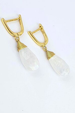 Ay Taşlı 925ayar Gümüş Üzerine Altın Kaplama Tasarım Doğal Taş Küpe