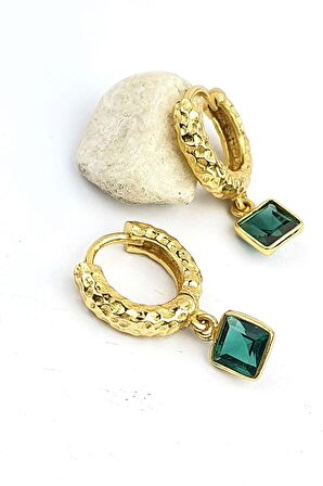 Peridot Taşlı 925ayar Gümüş Üzerine Altın Kaplama Tasarım Doğal Taş Halka Küpe