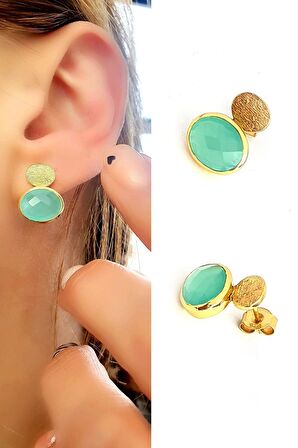 Kalsedon Taşlı 925ayar Gümüş Üzerine Altın Kaplama Tasarım Doğal Taş Küpe